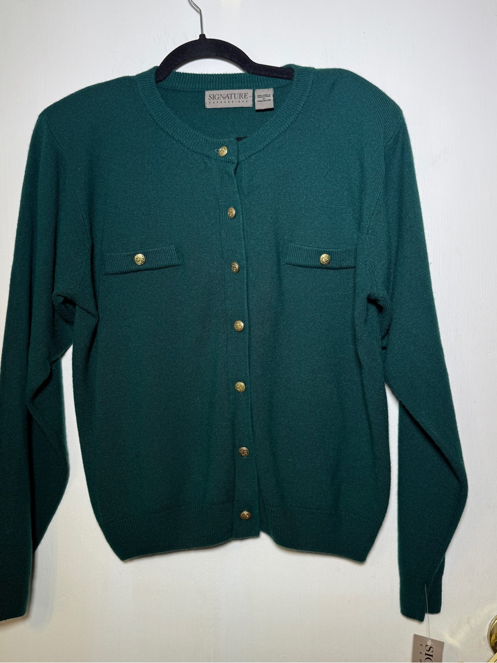Signature Expressions Vintage Women's Dark Green Button-Up Sweater XL - NWT